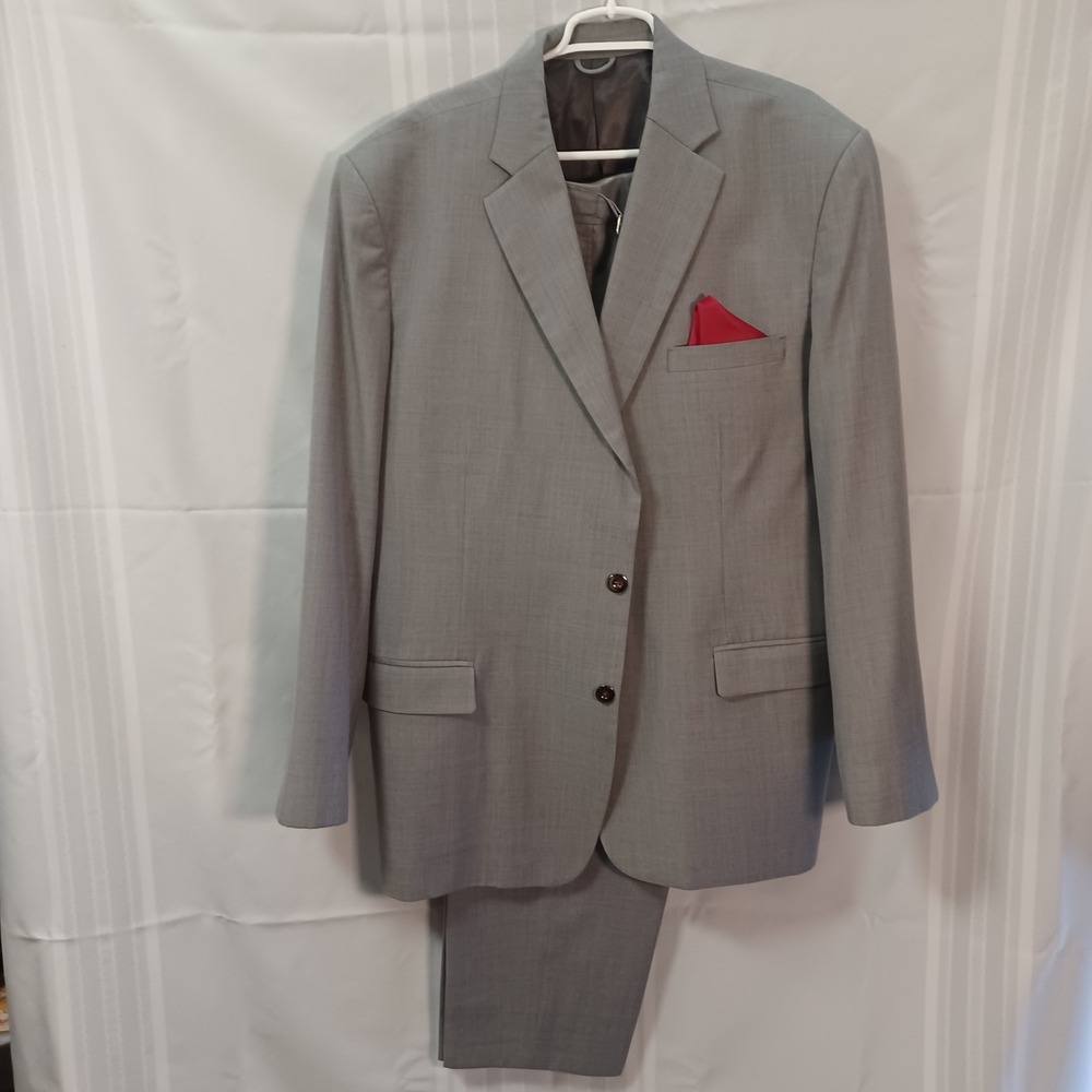 iTailor Suit Set Mens 48x31 Gray Tailor Made Wool Blend Pleated Side Adjusters